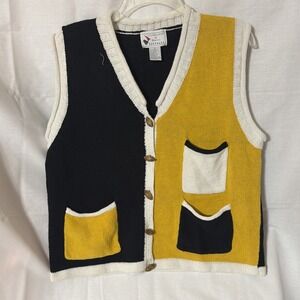 Vtg Christopher & Banks Football Sweater Vest M Black & Yellow Academia Grandma
